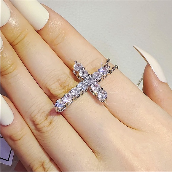 💙Cross-Shaped Pendant Sterling Silver Necklace - Picture 2 of 5